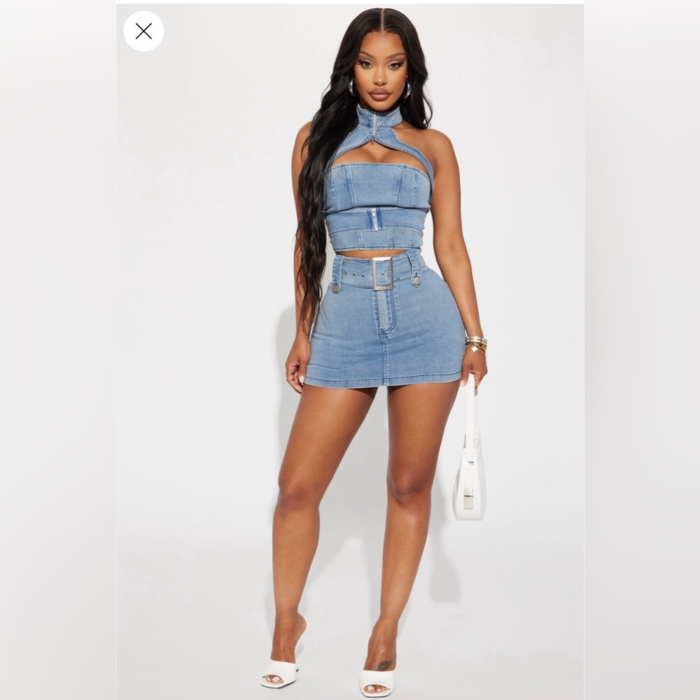 Fashion Nova Blue Denim Two-Piece Skirt Set NWT